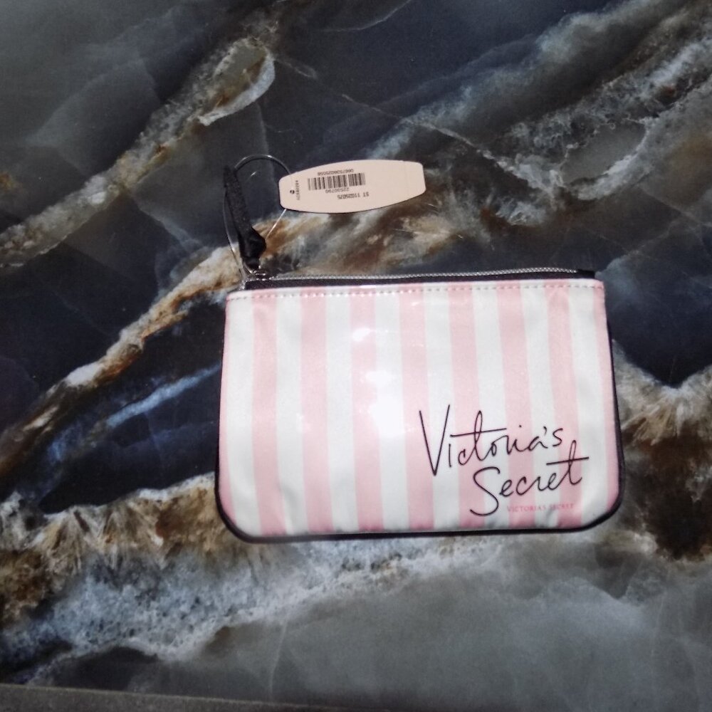 Victoria's Secret Beauty Rush Mini Bag Makeup Pink Stripe Coin Purse NEW